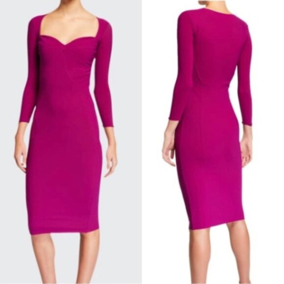 Chiara Boni La Petite Robe Sweetheart 3/4 Sleeve Dress Knee Length Magenta